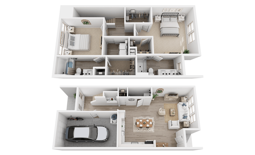 B3E - 2 bedroom floor plan layout with 2.5 bathrooms and 1725 square feet