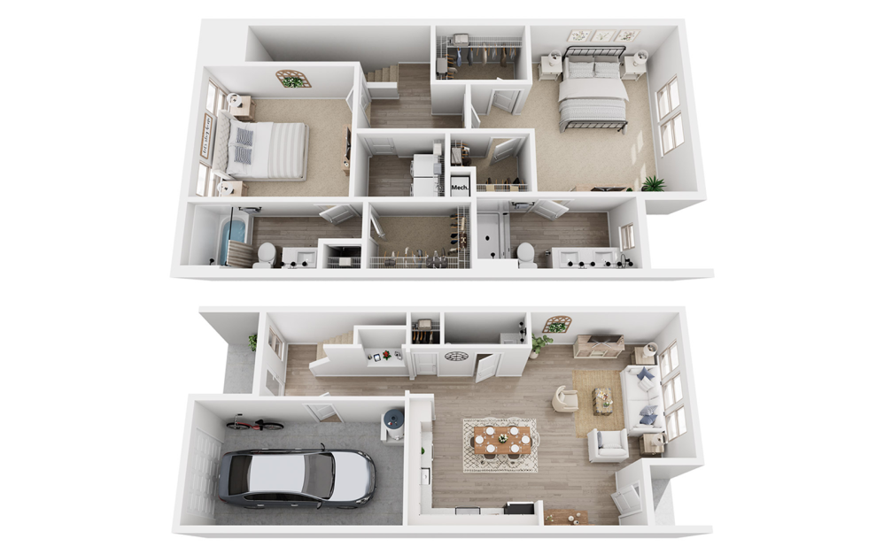 B3E - 2 bedroom floorplan layout with 2.5 bathrooms and 1725 square feet (3D)