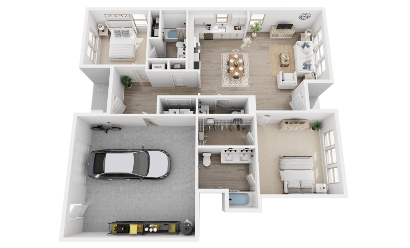 B3F - 2 bedroom floor plan layout with 2.5 bathrooms and 1820 square feet