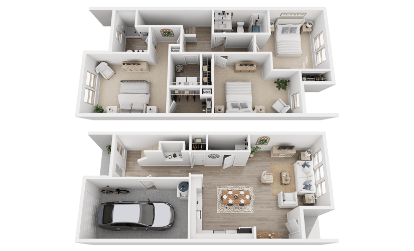 C3A - 3 bedroom floor plan layout with 2.5 bathrooms and 1808 square feet