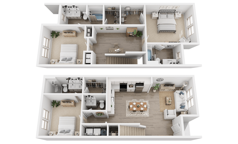 C4B - 3 bedroom floor plan layout with 3.5 bathrooms and 1663 square feet