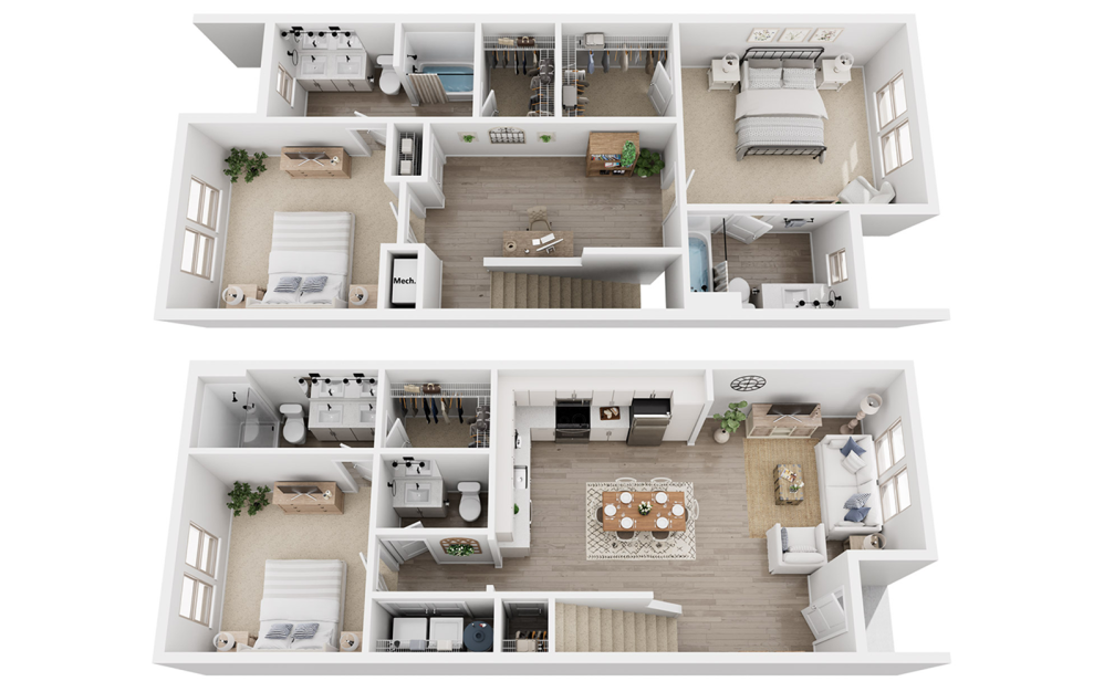 C4B - 3 bedroom floorplan layout with 3.5 bathrooms and 1663 square feet (3D)