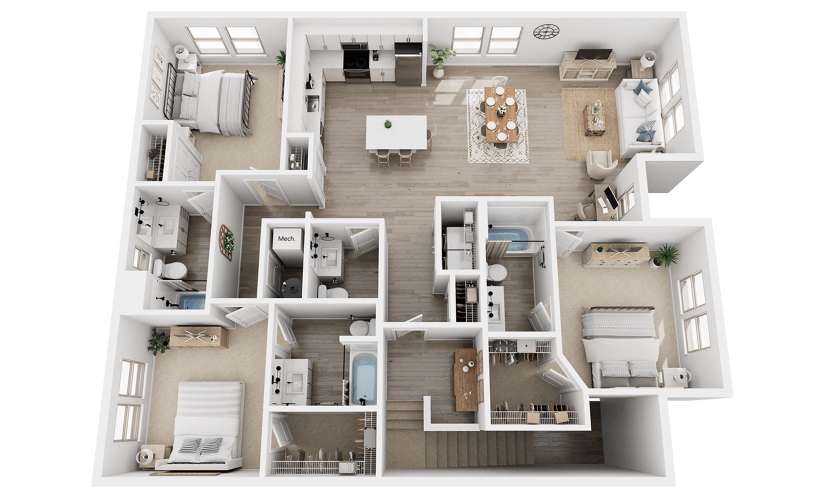 C4C - 3 bedroom floor plan layout with 3.5 bathrooms and 1789 square feet